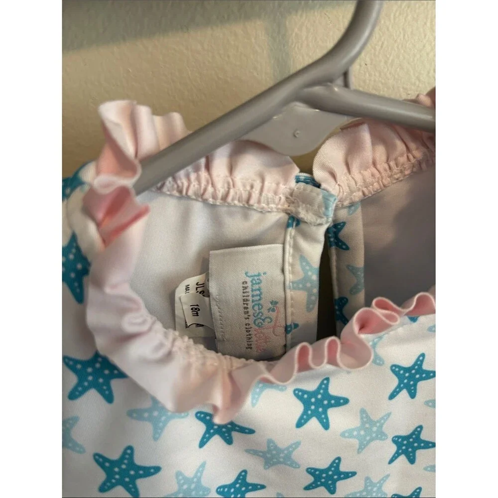 James & Lottie Long Sleeve Star Print Ruffle Swimsuit size 18 months